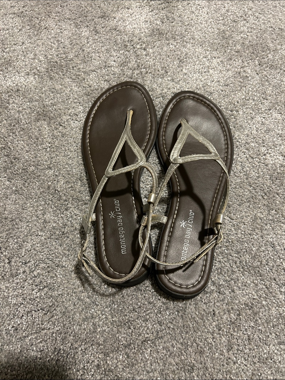 Montego Bay Club Brown Sandals with Gold Metallic T-Straps